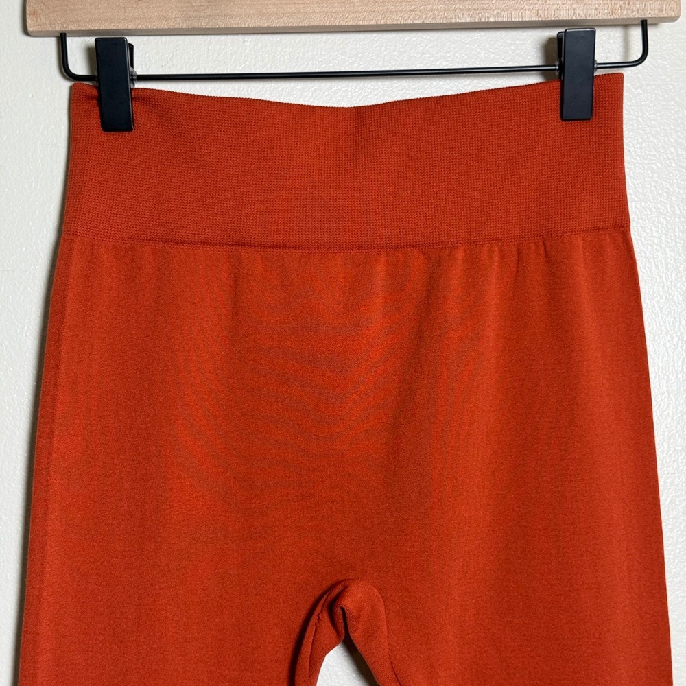 Almost Pink Rust Orange Fleece Lined Leggings High Waist Seamless One Size Gym - Picture 6 of 9